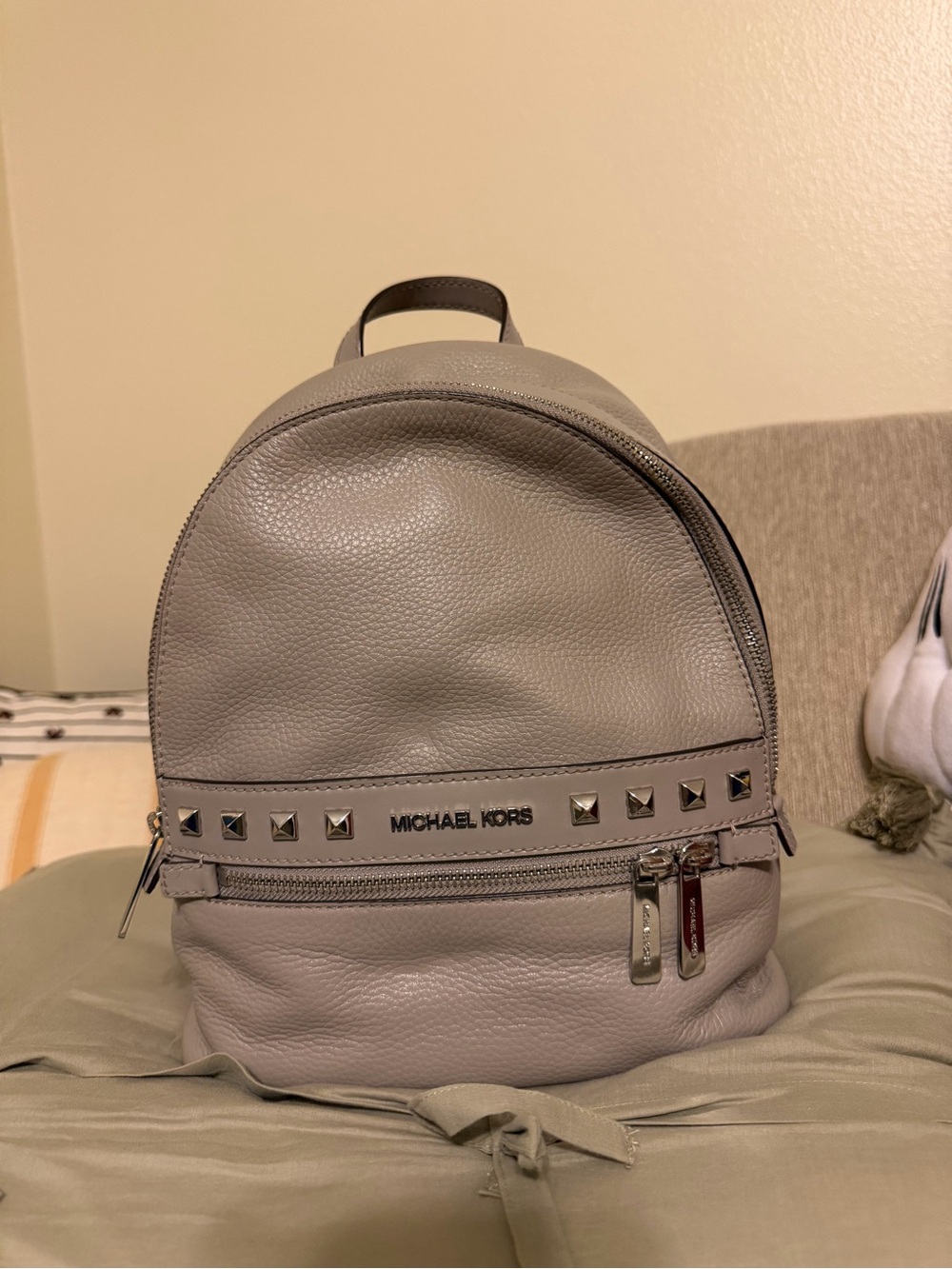 Michael Kors Gray Pebbled Leather Studded Mini Backpack
